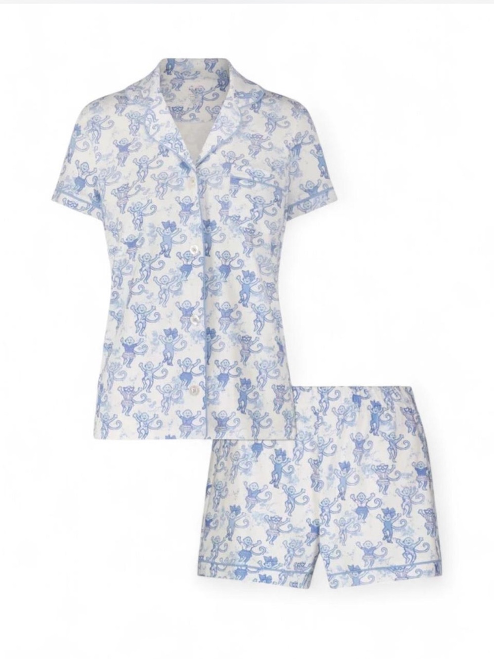 Roller Rabbit x Love Shack Fancy Collab Blue Monkey-Print Short Pajama Set Small